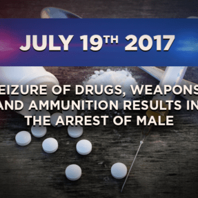 Seizure of Drugs, Weapons, and Ammunition Results in the Arrest of Male