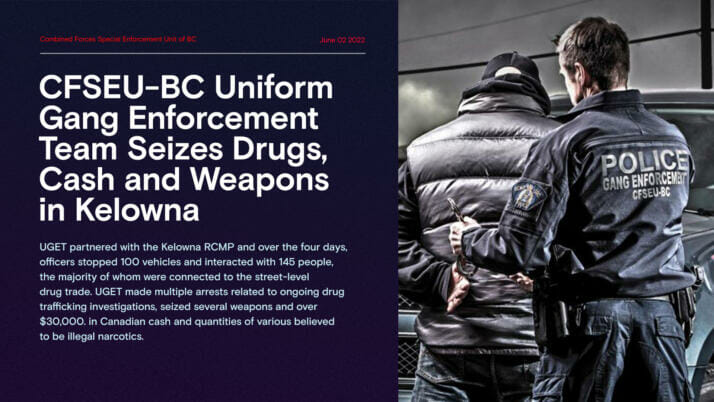 CFSEU-BC Uniform Gang Enforcement Team Seizes Drugs, Cash and Weapons in Kelowna