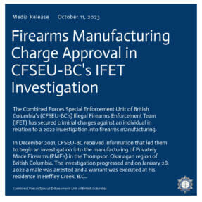 Firearms Manufacturing Charge Approval in CFSEU-BC’s IFET Investigation