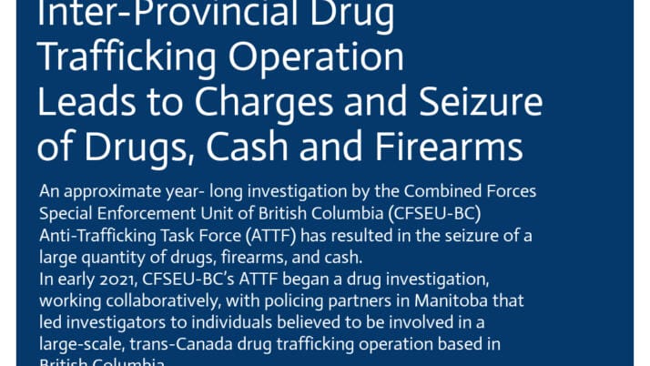 CFSEU-BC Investigation into Inter-Provincial Drug Trafficking Operation  Leads to Charges and Seizure of Drugs, Cash and Firearms