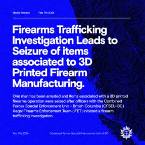 Firearms Trafficking Investigation Leads to Seizure of Items Associated to 3D Printed Firearm Manufacturing.