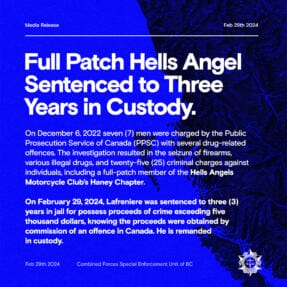 Full Patch Hells Angel Sentenced to Three Years in Custody