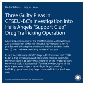 Three Guilty Pleas in CFSEU-BC’s Investigation into Hells Angels “Support Club” Drug Trafficking Operation