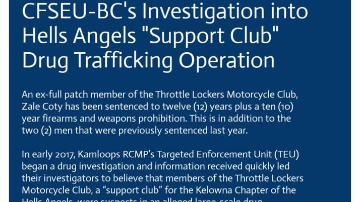 Three Guilty Pleas in CFSEU-BC’s Investigation into Hells Angels “Support Club” Drug Trafficking Operation