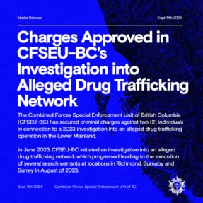 Charges Approved in CFSEU-BC’s Investigation into Alleged Drug Trafficking Network 